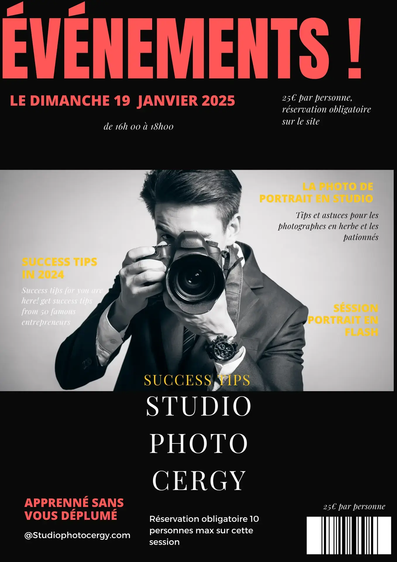formation photographe 19 janvier 2025 à Cergy Pontoise portraits en studio photo