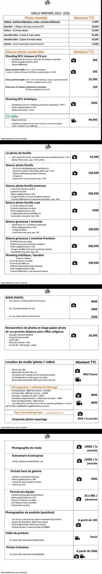 tarif photographe 25-25 nov 25