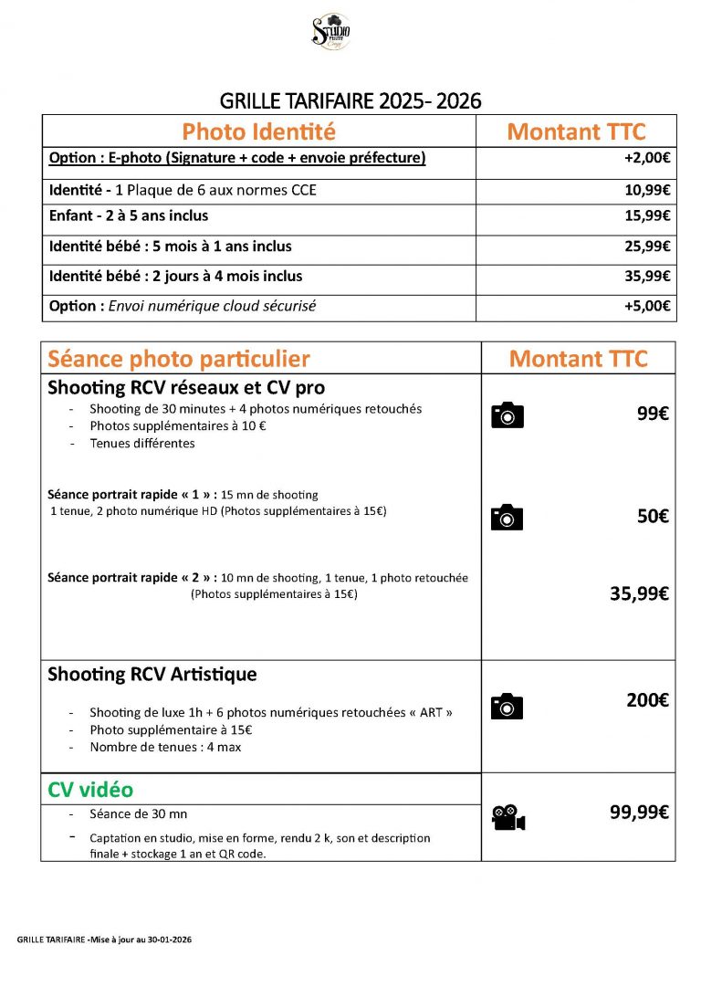 GRILLE TARIFAIRE 2 2025- 2026
